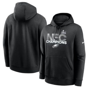 Philadelphia Eagles Black 2024 NFC Champions Fleece Pullover Hoodie