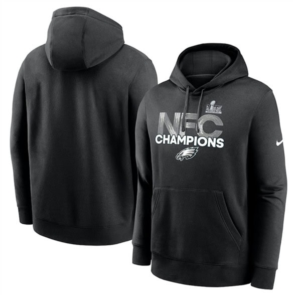 Philadelphia Eagles Black 2024 NFC Champions Fleece Pullover Hoodie
