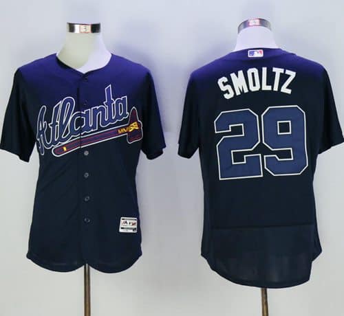 Braves #29 John Smoltz Navy Blue Flexbase Authentic Collection Stitched Jersey