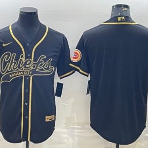 Kansas City Chiefs Blank Black Gold With Patch Cool Base Stitched Baseball Jersey