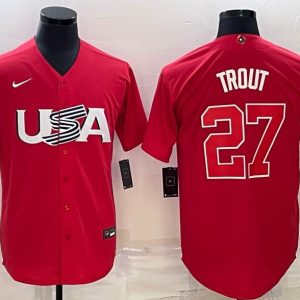 USA Baseball #27 Mike Trout 2023 Red World Baseball Classic Stitched Jersey