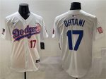 Los Angeles Dodgers #17 Shohei Ohtani White With American Flag Patch Limited Stitched Jersey