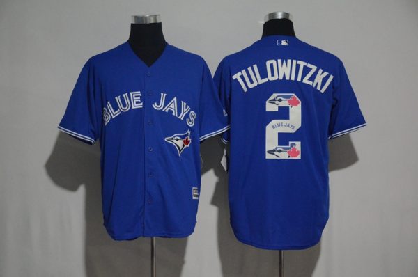 Toronto Blue Jays #2 Troy Tulowitzki Blue Team Logo Print Cool Base Stitched Jersey