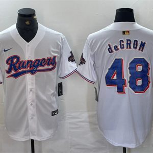 Texas Rangers #48 Jacob DeGrom White Gold Cool Base Stitched Jersey