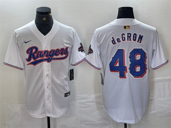 Texas Rangers #48 Jacob DeGrom White Gold Cool Base Stitched Jersey