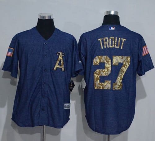 Angels Of Anaheim #27 Mike Trout Denim Blue Salute To Service Stitched Jersey
