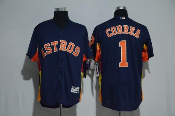 Houston Astros #1 Carlos Correa Majestic Alternate Navy Flex Base Authentic Collection Stitched Jersey