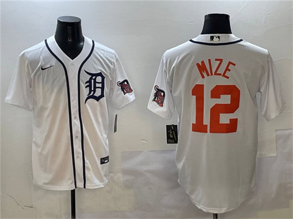 Detroit Tigers #12 Casey Mize White With Patch Cool Base Stitched Jersey