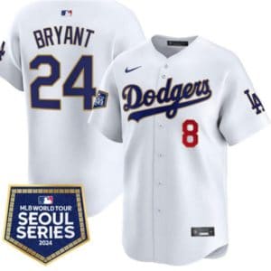 Los Angeles Dodgers Front #8 Back #24 Kobe Bryant White 2024 World Tour Seoul Series Home Limited Stitched Jersey