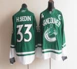 Canucks St Patty's Day #33 Henrik Sedin Green Stitched Jersey