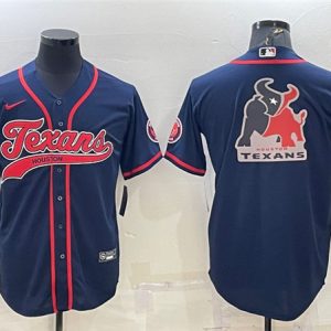 Houston Texans Navy Team Big Logo With Patch Cool Base Stitched Baseball Jersey