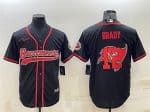 Tampa Bay Buccaneers #12 Tom Brady Black Team Big Logo With Patch Cool Base Stitched Baseball Jersey