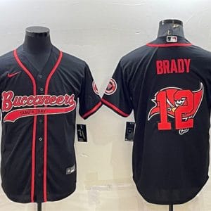 Tampa Bay Buccaneers #12 Tom Brady Black Team Big Logo With Patch Cool Base Stitched Baseball Jersey