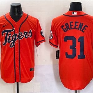 Detroit Tigers #31 Riley Greene Orange With Patch Cool Base Stitched Jersey
