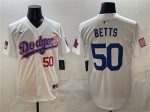Los Angeles Dodgers #50 Mookie Betts White With American Flag Patch Limited Stitched Jersey