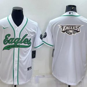Philadelphia Eagles White Team Big Logo With Patch Cool Base Stitched Baseball Jersey