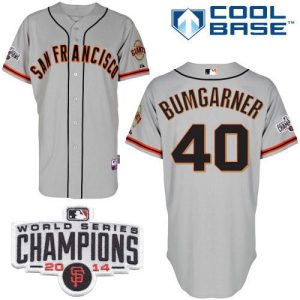 Giants #40 Madison Bumgarner Grey Cool Base W 2014 World Series Champions Patch Stitched Jersey