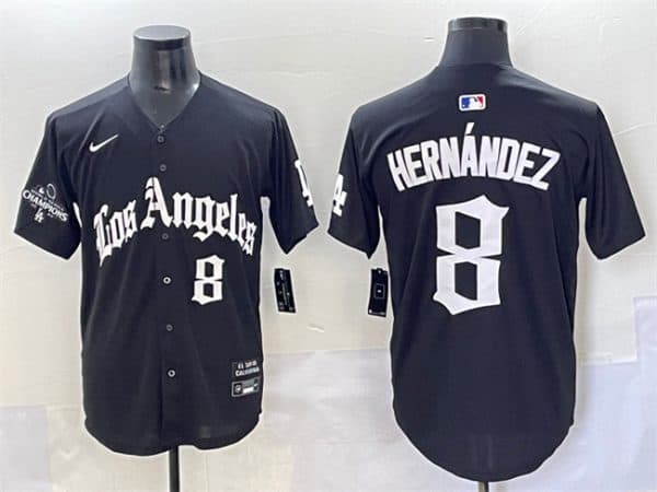 Los Angeles Dodgers #8 Enrique Hernandez Black Mexico 2025 LA Gothic Style With 2024 World Series Champions Patch Vapor Premier Limited Stitched Jersey