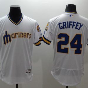Mariners #24 Ken Griffey White Flexbase Authentic Collection Cooperstown Stitched Jersey