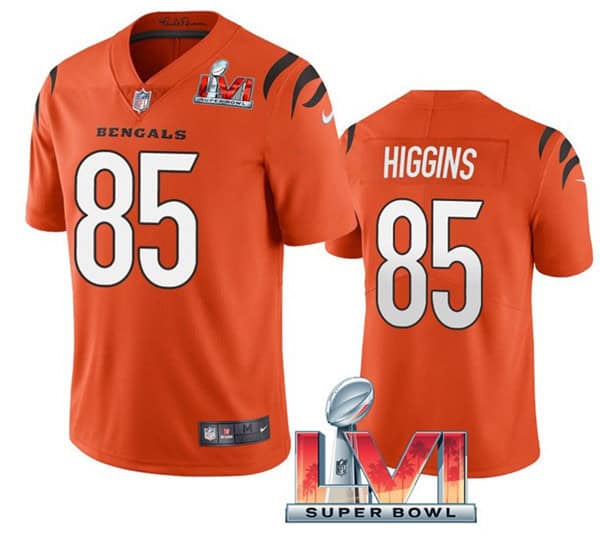Cincinnati Bengals #85 Tee Higgins Orange 2022 Super Bowl LVI Vapor Limited Stitched Jersey