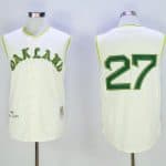 Mitchell And Ness 1968 Athletics #27 Catfish Hunter Cream Throwback Stitched Jersey