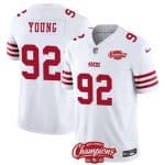 San Francisco 49ers #92 Chase Young White 2023 F.U.S.E. NFC West Champions Patch Stitched Jersey