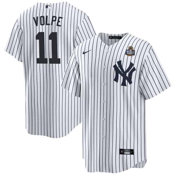 New York Yankees #11 Anthony Volpe White 2024 World Series With Name Cool Base Stitched Jersey