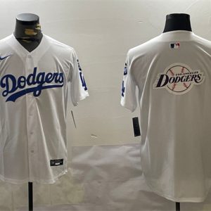 Los Angeles Dodgers Team Big Logo White 2024 World Series Champions With Fernando Memorial Patch Home Limited Stitched Jersey
