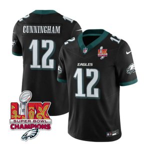 Philadelphia Eagles #12 Randall Cunningham Black 2025 Eagles Logo Super Bowl LIX Patch New F.U.S.E. Vapor Limited Stitched Jersey