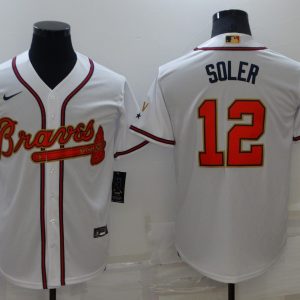 Atlanta Braves #12 Jorge Soler 2022 White Gold World Series Champions Program Cool Base Stitched Baseball Jersey