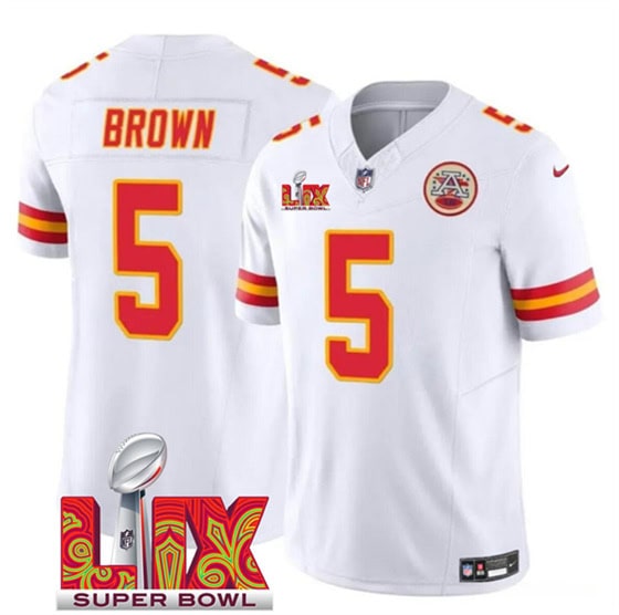 Kansas City Chiefs #5 Hollywood Brown White 2025 F.U.S.E. Super Bowl LIX Patch Vapor Untouchable Limited Stitched Jersey