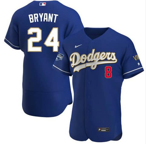 Los Angeles Dodgers Front #8 Back #24 Kobe Bryant Royal Blue Championship Sttiched Jersey