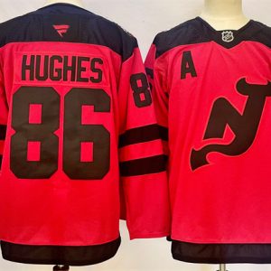 New Jersey Devils #86 Jack Hughes Red 2024-25 With A Patch Stitched Jersey