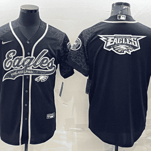 Philadelphia Eagles Black Reflective Team Big Logo With Patch Cool Base Stitched Baseball Jersey