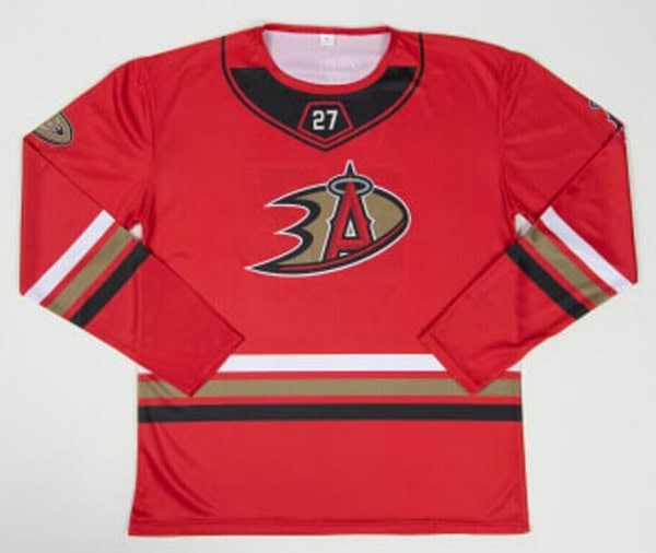 Anaheim Ducks X Los Angeles Angels #27 Mike Trout Red Stitched Jersey