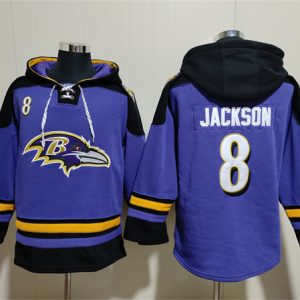 Baltimore Ravens #8 Lamar Jackson Ageless Must-Have Lace-Up Pullover Hoodie