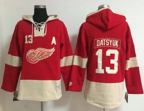 Detroit Red Wings #13 Pavel Datsyuk Red Old Time Lacer NHL Hoodie
