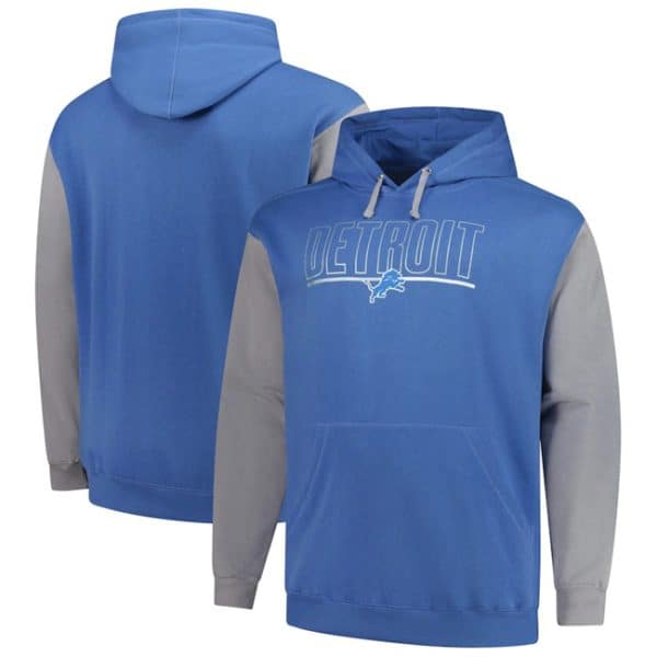 Detroit Lions Blue Gray Big Tall Outline Pullover Hoodie