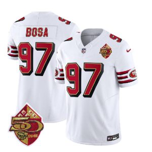 San Francisco 49ers #97 Nick Bosa White 2023 F.U.S.E. 50th Patch Throwback Stitched Jersey
