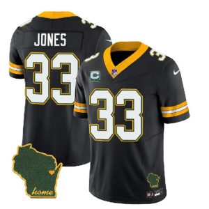 Green Bay Packers #33 Aaron Jones Black 2023 F.U.S.E. Home Patch And 1-Star C Patch Vapor Untouchable Limited Stitched Jersey