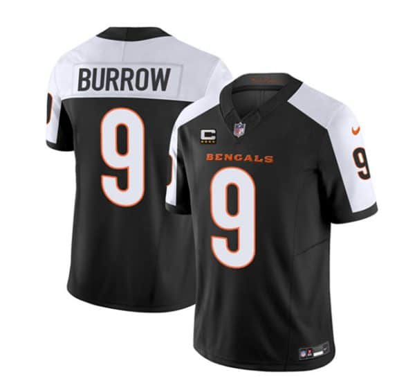 Cincinnati Bengals #9 Joe Burrow 2023 F.U.S.E. Black White With 4-Star C Patch Vapor Untouchable Limited Stitched Jersey