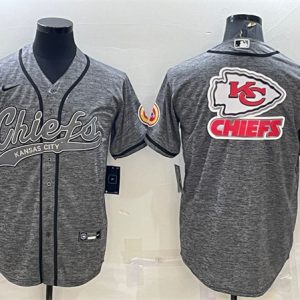 Kansas City Chiefs Grey Team Big Logo With Patch Cool Base Stitched Baseball Jersey