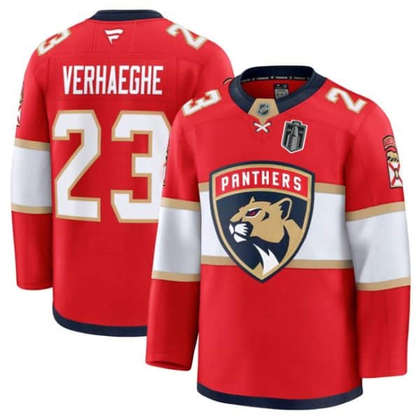 Florida Panthers #23 Carter Verhaeghe Red 2025 Stanley Cup Final Patch Stitched Jersey