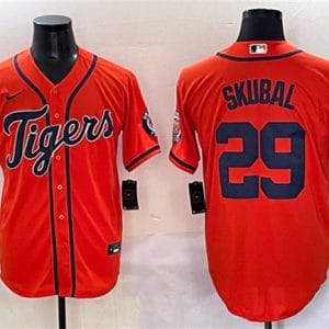 Detroit Tigers #29 Tarik Skubal Orange With Patch Cool Base Stitched Jersey