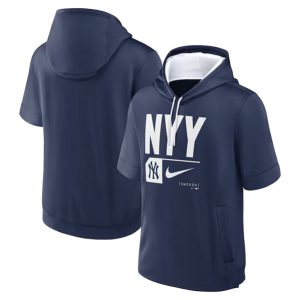 New York Yankees Navy Tri Code Lockup Short Sleeve Pullover Hoodie