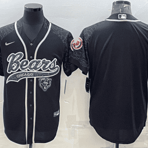 Chicago Bears Blank Black Reflective With Patch Cool Base Stitched Baseball Jersey