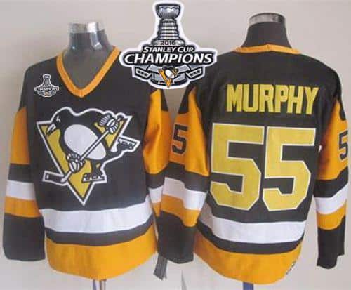 Penguins #55 Larry Murphy Black CCM Throwback 2016 Stanley Cup Champions Stitched Jersey