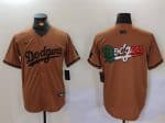 Los Angeles Dodgers Team Big Logo Brown Cool Base With Patch Stitched Jersey
