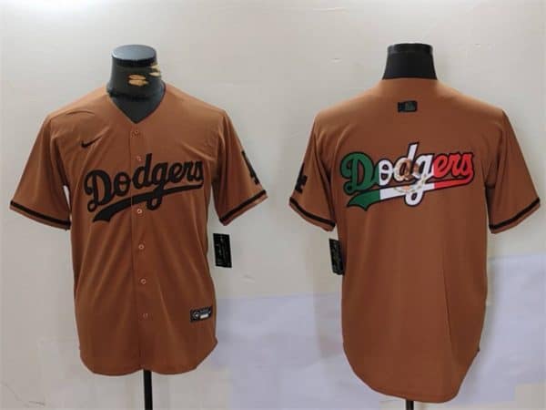 Los Angeles Dodgers Team Big Logo Brown Cool Base With Patch Stitched Jersey