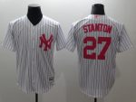 New York Yankees #27 Giancarlo Stanton White Pink Cool Base Stitched Jersey